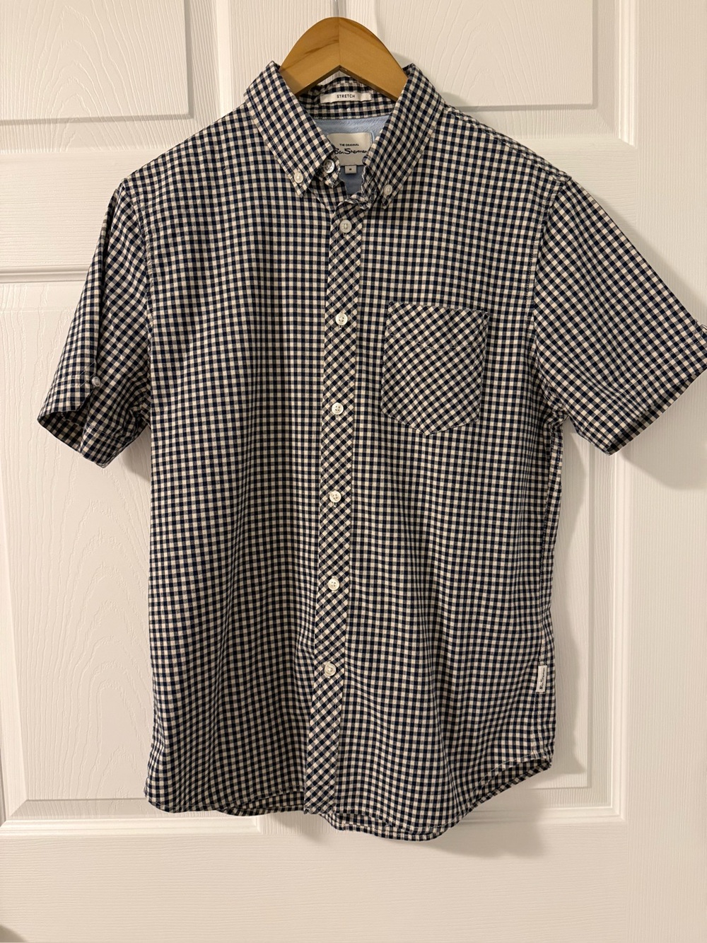 Ben Sherman Mod Stretch Gingham Button Down Short Sleeve Shirt Men’s M